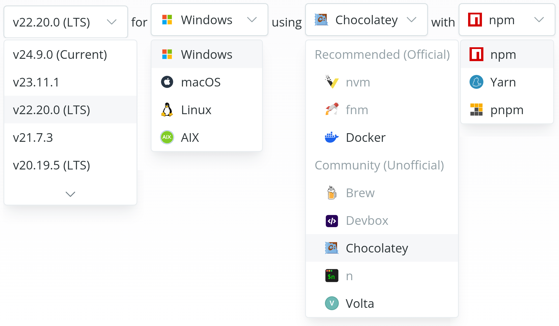 Opciones de descargas