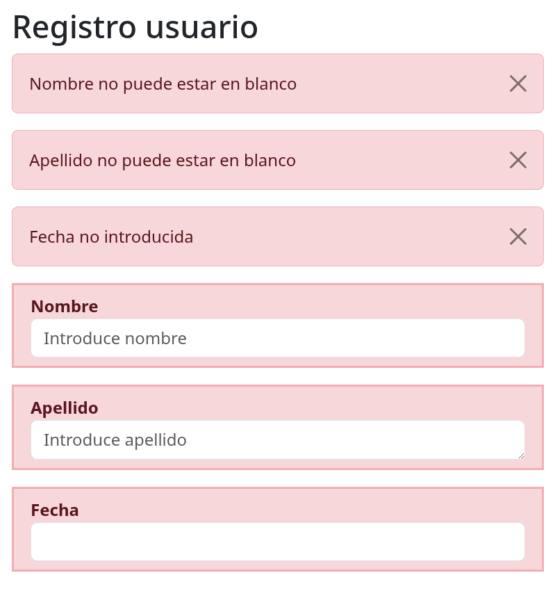 Errores de validación