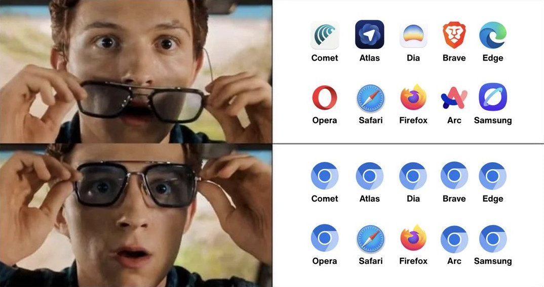 Meme de navegadores y motores de renderizado. Origen: programmerhumor