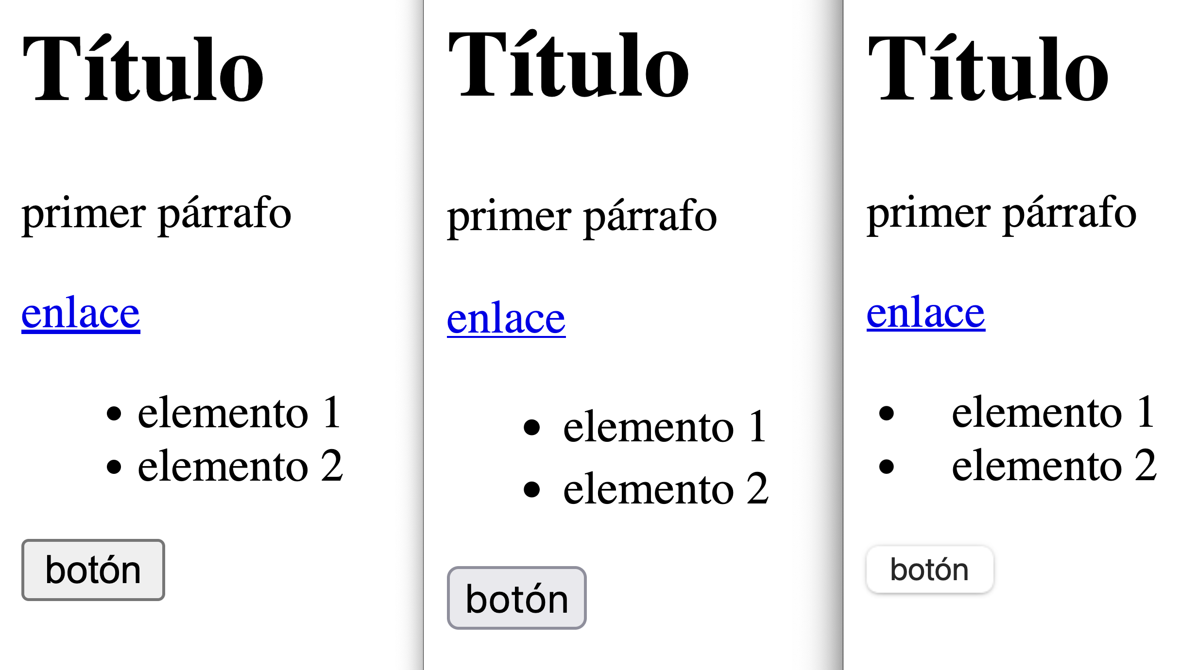 Estilorik gabeko HTML bera Chrome, Firefox eta Safari nabigatzaileetan MacOSen