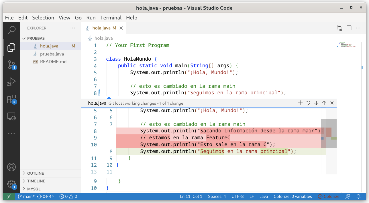 Diff en Visual Studio Code