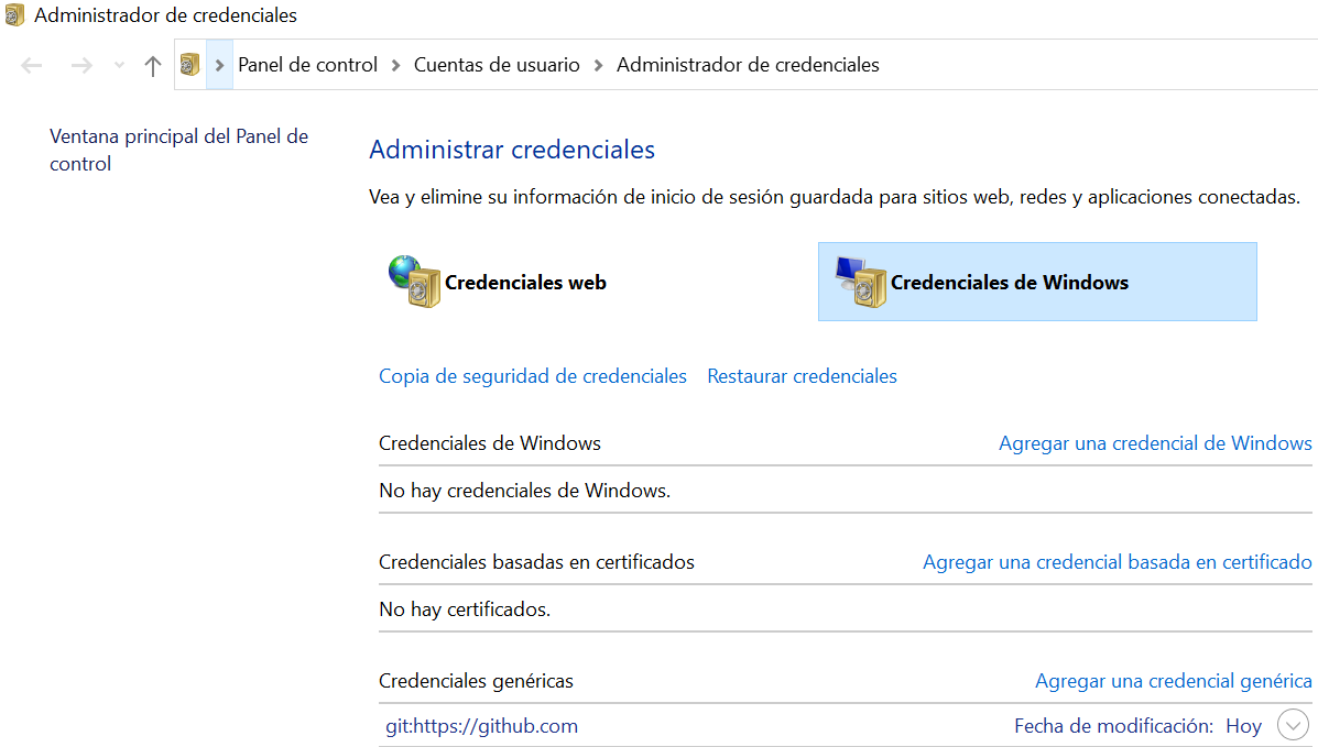 Credenciales de GitHub en Windows