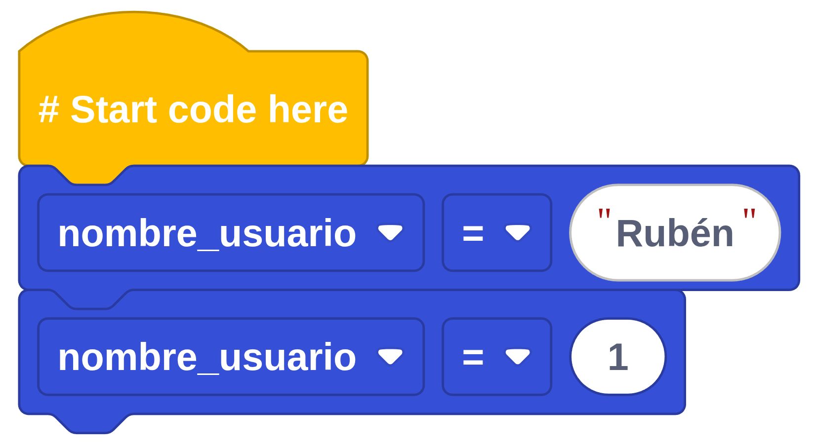 Para asignar valor a la variable